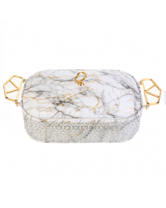 Porcelain serving tray with marble decor, 14.5 inches