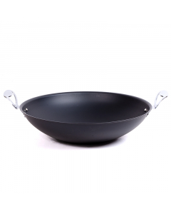 Black frying pan with two hands, size 36 Japanese