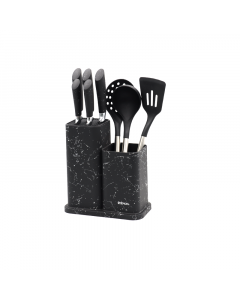 Set of spoons and knives   9 black marble pieces