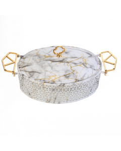Porcelain serving tray with marble decoration 12 inch
