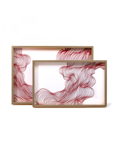 Two-piece tray  set, white and pink, with golden edges