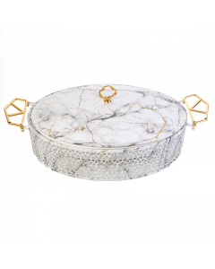 Porcelain serving tray with marble decoration 17 inch