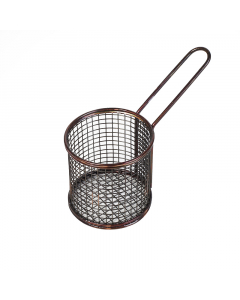 Round copper frying basket with handle