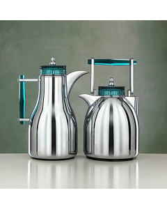 Silver Shahd thermos set with green handle
