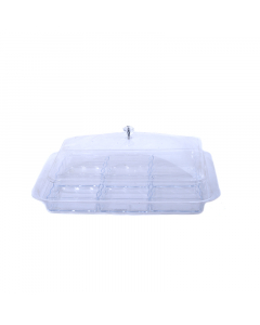 Acrylic serving plate, 6 squares, with lid