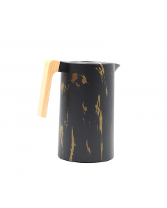 Steel thermos with wooden handle 1 liter black and gold