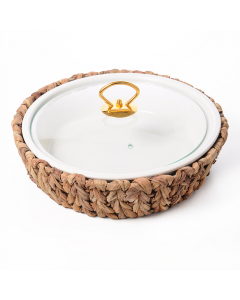 A small circular porcelain serving plate