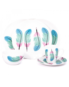 Dinner set 24 pieces colorful feather pattern