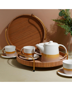 Beige colored 10-piece porcelain tea set