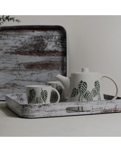 Porcelain tea set, 10 pieces, white, wooded