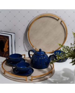 Porcelain tea set, 10 pieces, blue