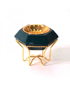 Green incense burner with golden stand