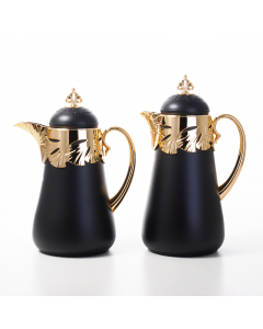 Thermos set black gold leafs