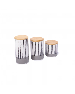 A set of 3-piece porcelain spice boxes with a wooden lid