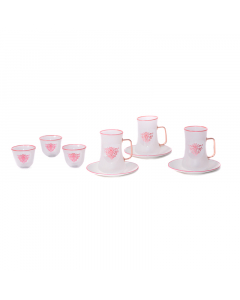 tea and cawcups set 18 transparent pink pieces