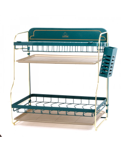 Two-tier dish drying rack, green-gray