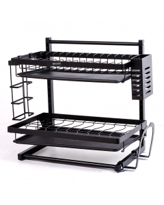 Black two-tier spice container organizer rack