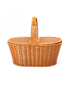 Brown storage basket with medium rattan lid