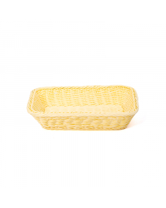 Small beige rectangular rattan serving tray