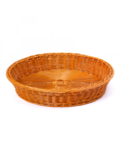 Large brown round rattan serving tray