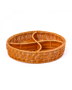 Round divided rattan serving tray