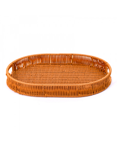 Large brown oval rattan serving tray
