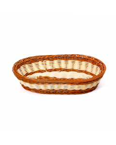 Brown beige oval rattan serving tray medium