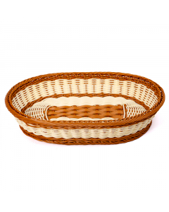 Large beige brown oval rattan serving tray