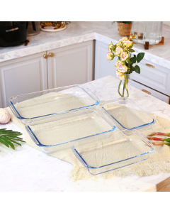 A set of rectangular glass oven trays, 4 pieces