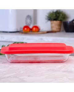 Rectangular glass oven tray with lid