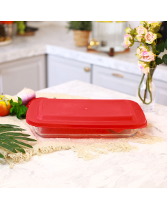 Rectangular glass oven tray with lid