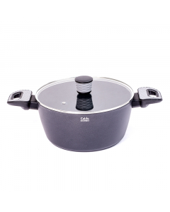 Non-stick coated saucepan with glass lid, size 26