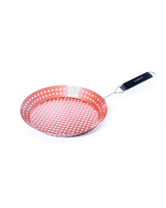 Grilled, circular, openwork frying pan