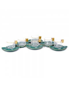 Gilded green coffee cups set of 12 pieces