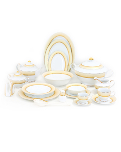 63-piece white dining set with gold embossed edges