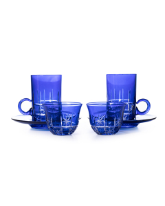 18-piece set of teapots and cups, blue