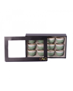 Set of 12 black coffee cups with golden edges