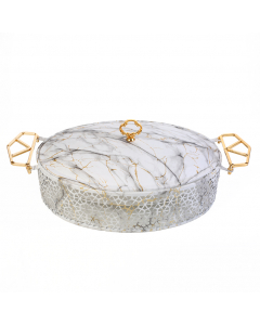 Porcelain serving tray with marble decor, 15 inches