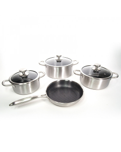 Steel pots set with glass cover 7 pieces