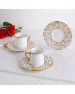 Turkish coffee cup set, 12 pieces, white and gold