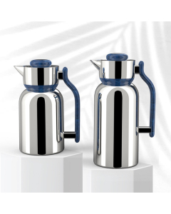 Darlene silver thermos set with blue handle