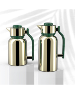 Darlene gold thermos set with green handle