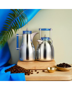 Silver Shahd thermos set with blue handle