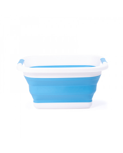 Foldable laundry basket blue and white