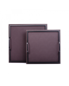 Large dark brown leather serving tray set of 2 pieces