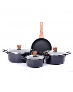 Black pots and pan set, 7 pieces