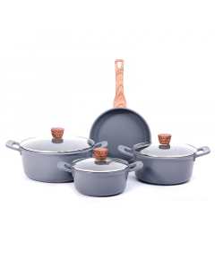 Gray pots and pan set, 7 pieces