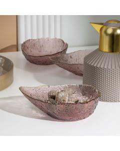 3 piece purple gilded glass bowl set