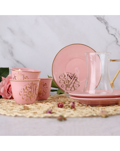 . tea set 12 pink pieces