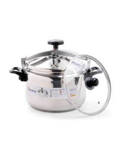 Steel steamer pressure cooker, 11 liters, with a mesh grille and a glass lid